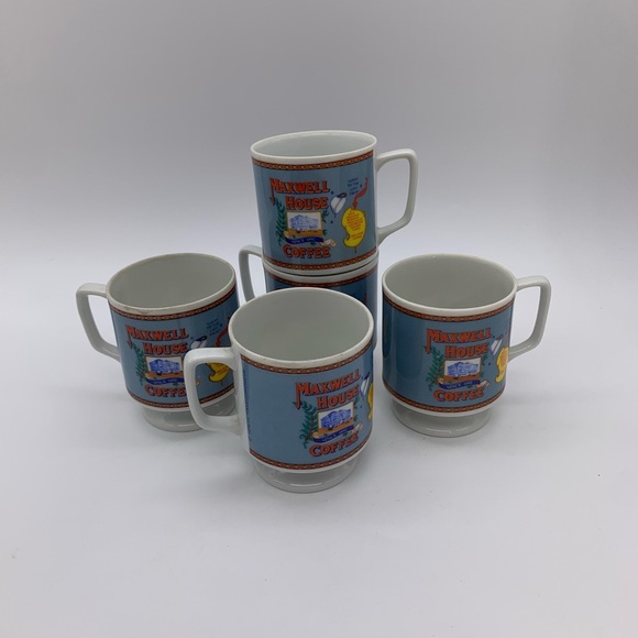 Vtg. Retro HTF 6pcs MAXWELL HOUSE 7 Oz Coffee Cups With Original Metal Holder - Picture 12 of 12